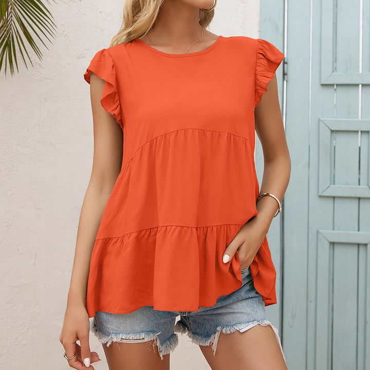 Fluid t-shirt for women with ruffle details and flared hem Lune London