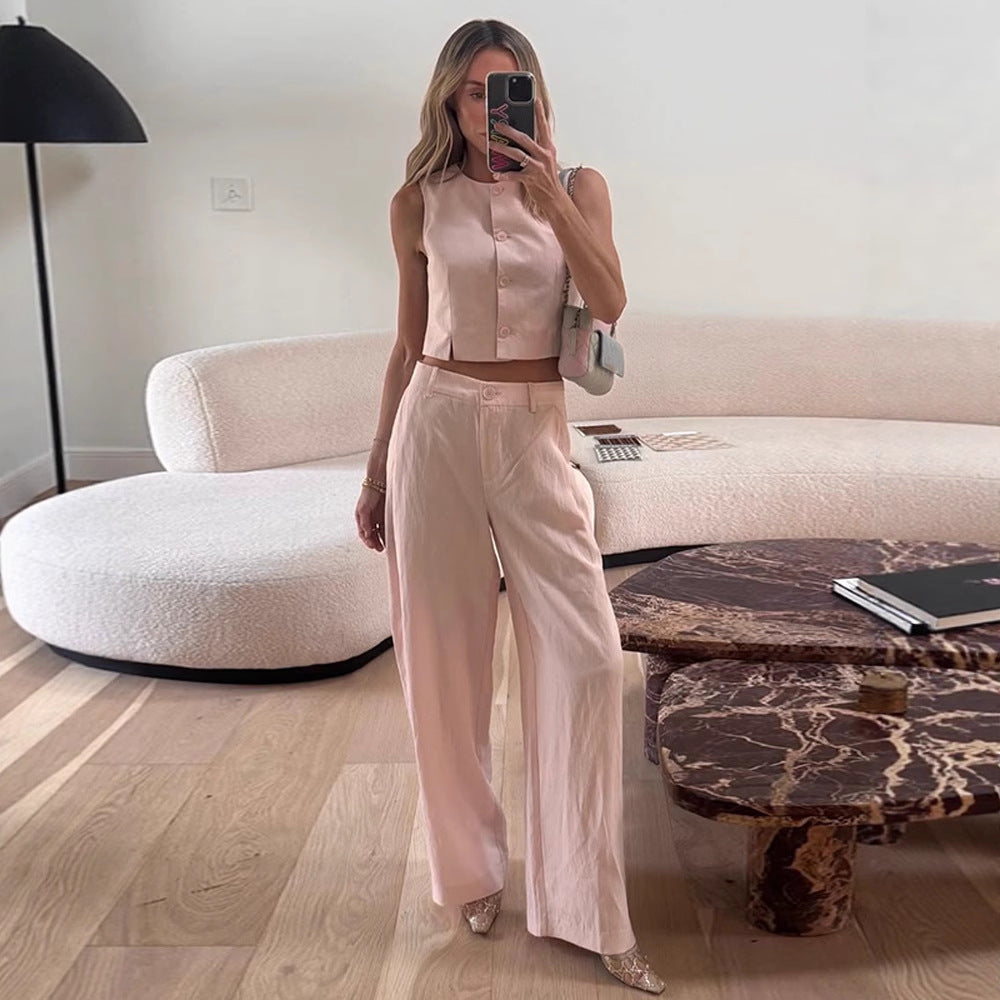 Women High-waisted wide summer pants with crease and side pockets Amarae