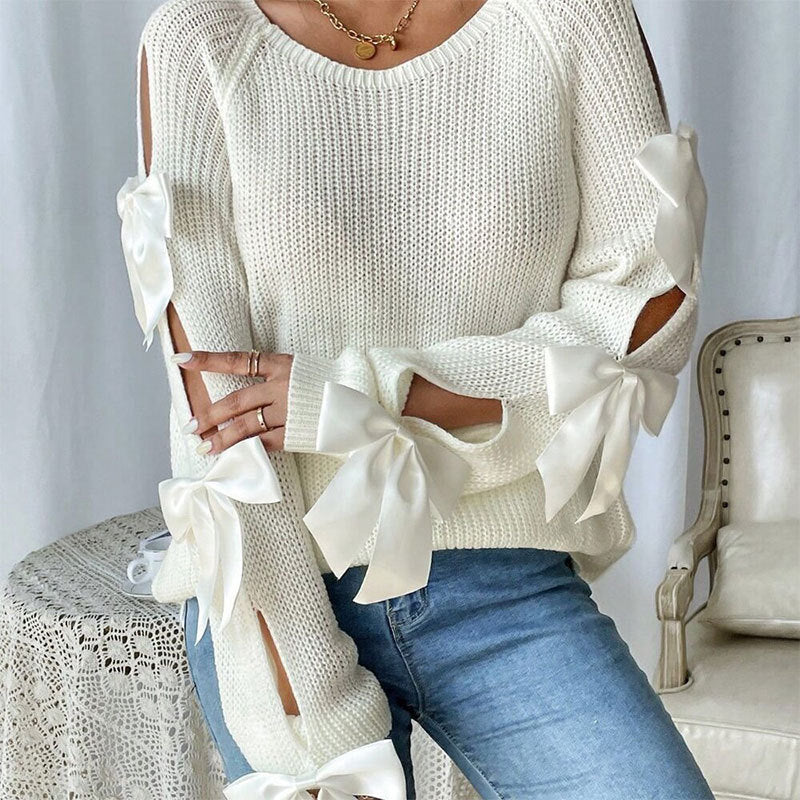 Pull en maille pour femme avec des détails de nœud décoratifs et un design à bras ouverts Chic & Stil