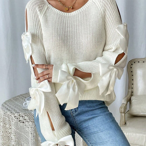 Pull en maille pour femme avec des détails de nœud décoratifs et un design à bras ouverts Chic & Stil