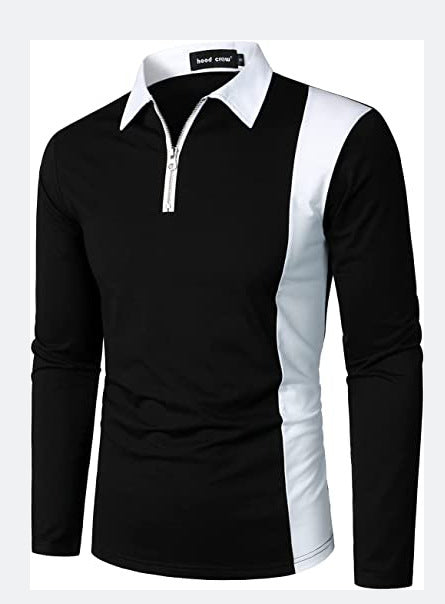 Men's Long Sleeve Polo with Modern Zipper and Contrasting Inserts Lune London