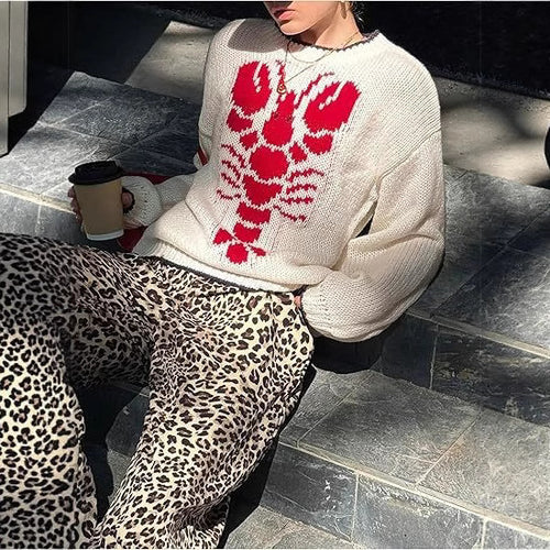 Women's sweater with unique lobster pattern and lightweight knit Amarae
