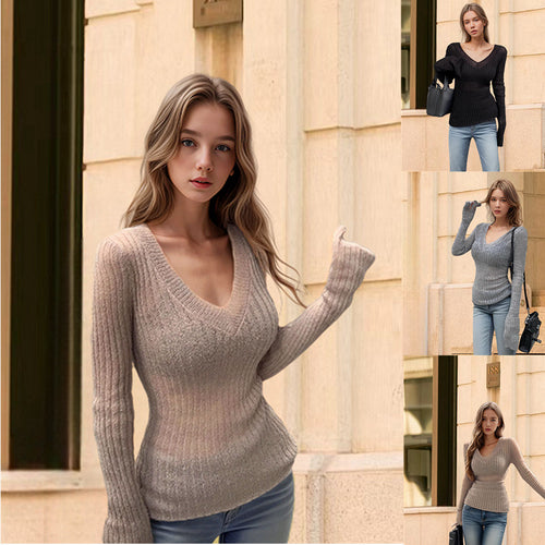 Knit sweater for women with plunging V-neck and long sleeves Amarae