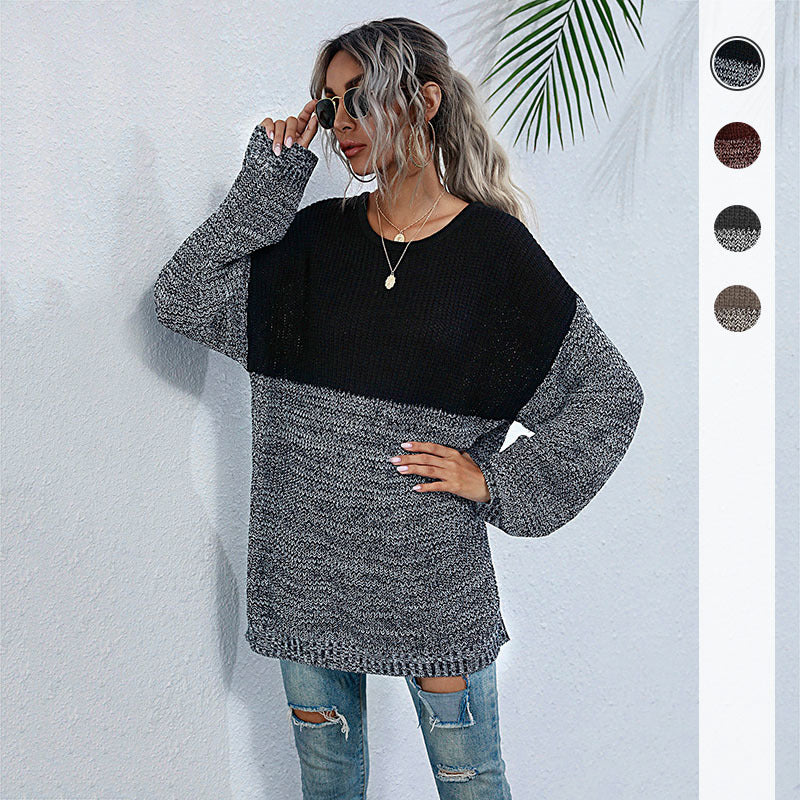 Comfortable knitted sweater for women with a modern color block design Lune London