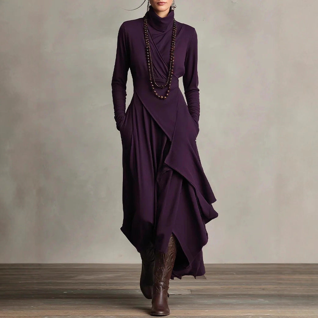 Women's Elegant Maxi Dress with Draped Top and Asymmetrical Cut Lune London