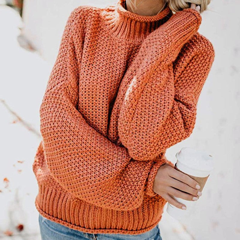Women's Chunky Knit Pullover with Stand-Up Collar and Voluminous Sleeves Lune London