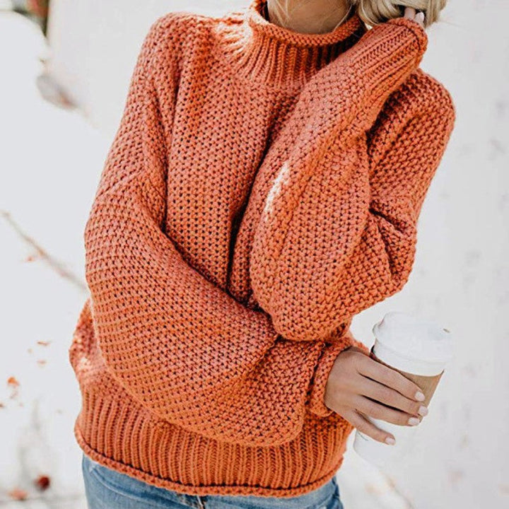 Lune London | Women's chunky knit sweater with standing collar and voluminous sleeves