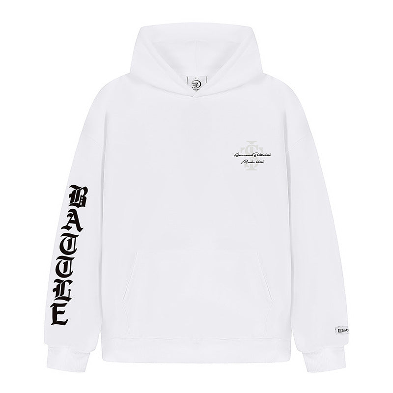 Unisex Oversize Hoodie with Gothic Sleeve Print and Kangaroo Pocket Amarae