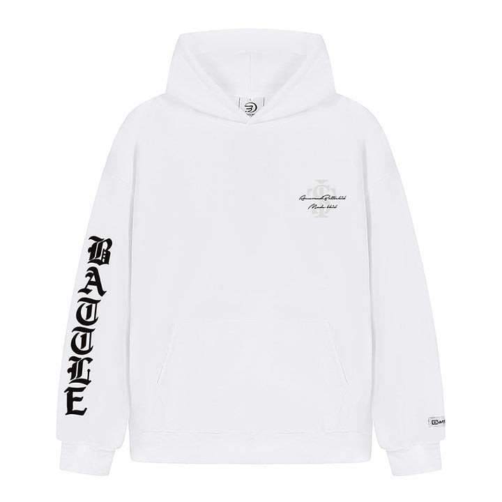 Unisex Oversize Hoodie with Gothic Sleeve Print and Kangaroo Pocket Amarae
