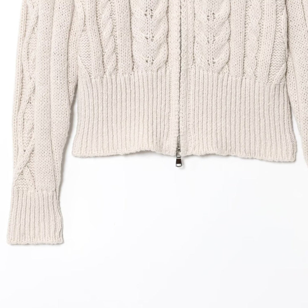 Knitted jacket for women with high collar and zipper Lune London
