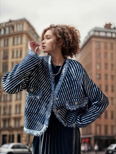 Cocoon knit jacket for women with button details and fine texture pattern Amarae