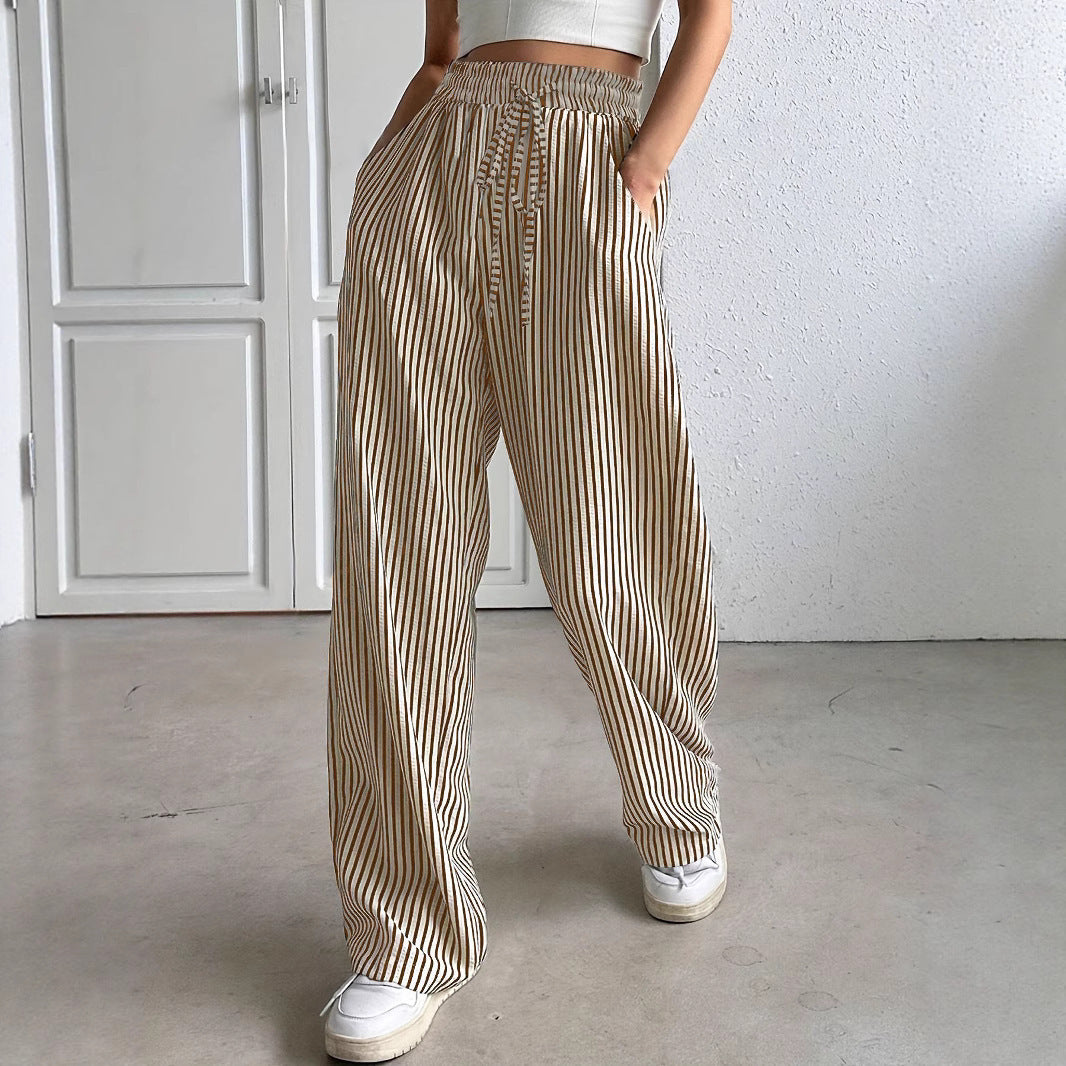 Striped wide pants for women with elastic waist and practical pockets Lune London