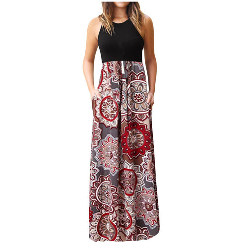 Robe maxi pour femmes avec motif floral et poches latérales pratiques Chic & Stil