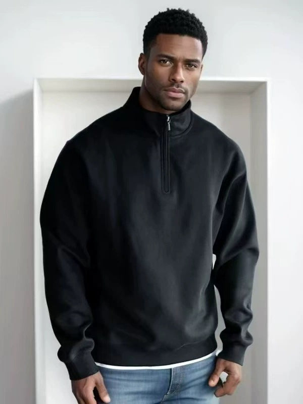Men's fleece pullover with practical stand-up collar and zipper Chic & Stil
