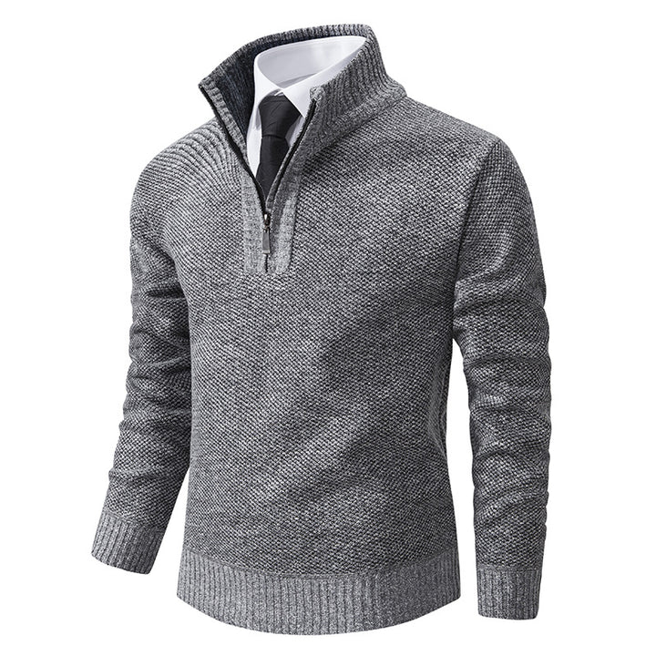 Elegant knitted sweater for men with half-zip and textured surface Lune London