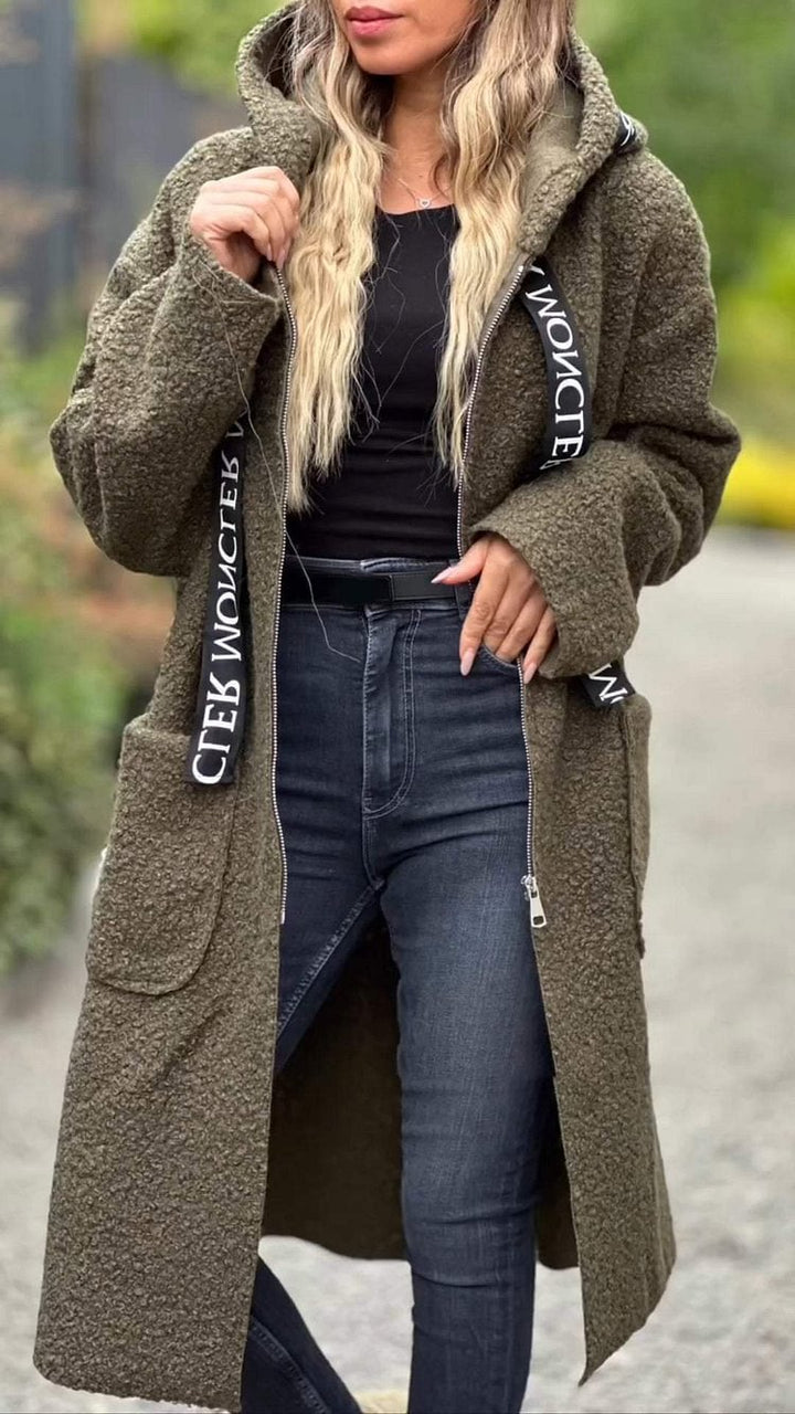 Ladies Long Cozy Jacket with Hood and Practical Pockets Lune London