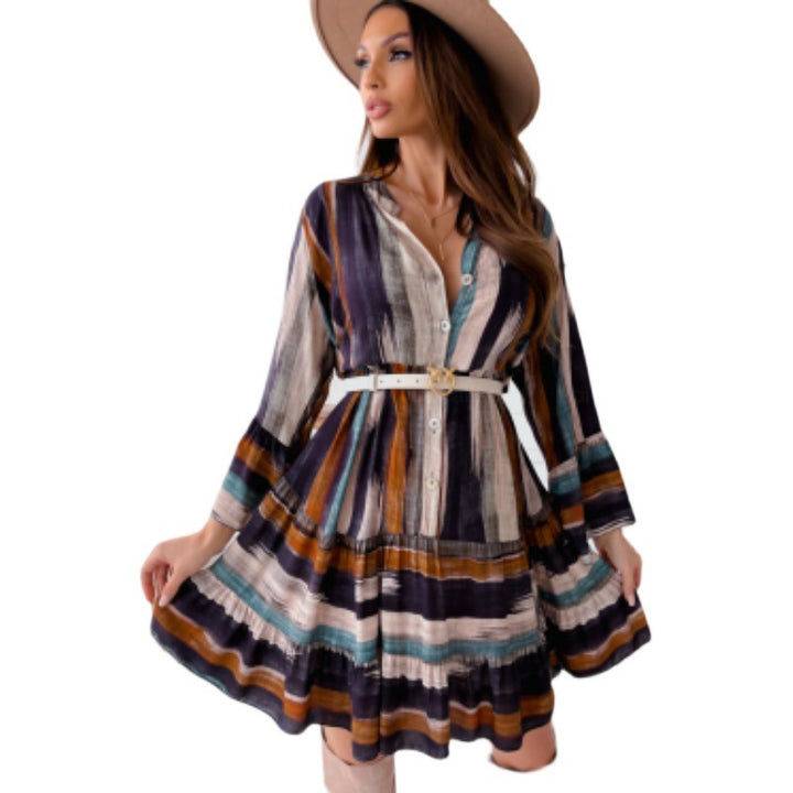Striped A-line mini dress for women with belt Lune London