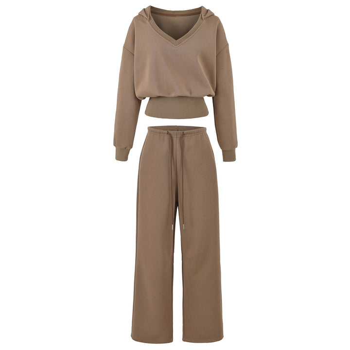 Women's Comfort Lounge Set with Short V Hooded Sweatshirt and High-Cut Wide-Leg Joggers Amarae
