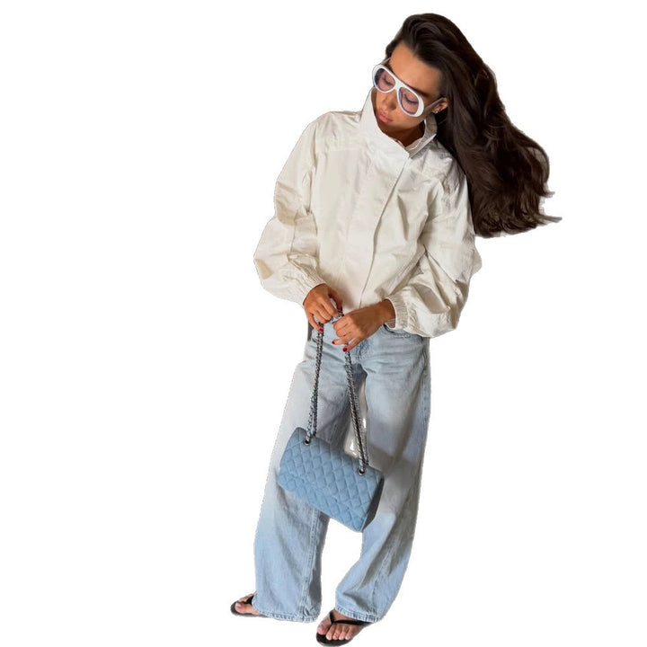 Women Lightweight cropped blouson jacket with stand-up collar, voluminous sleeves and elastic hem Amarae