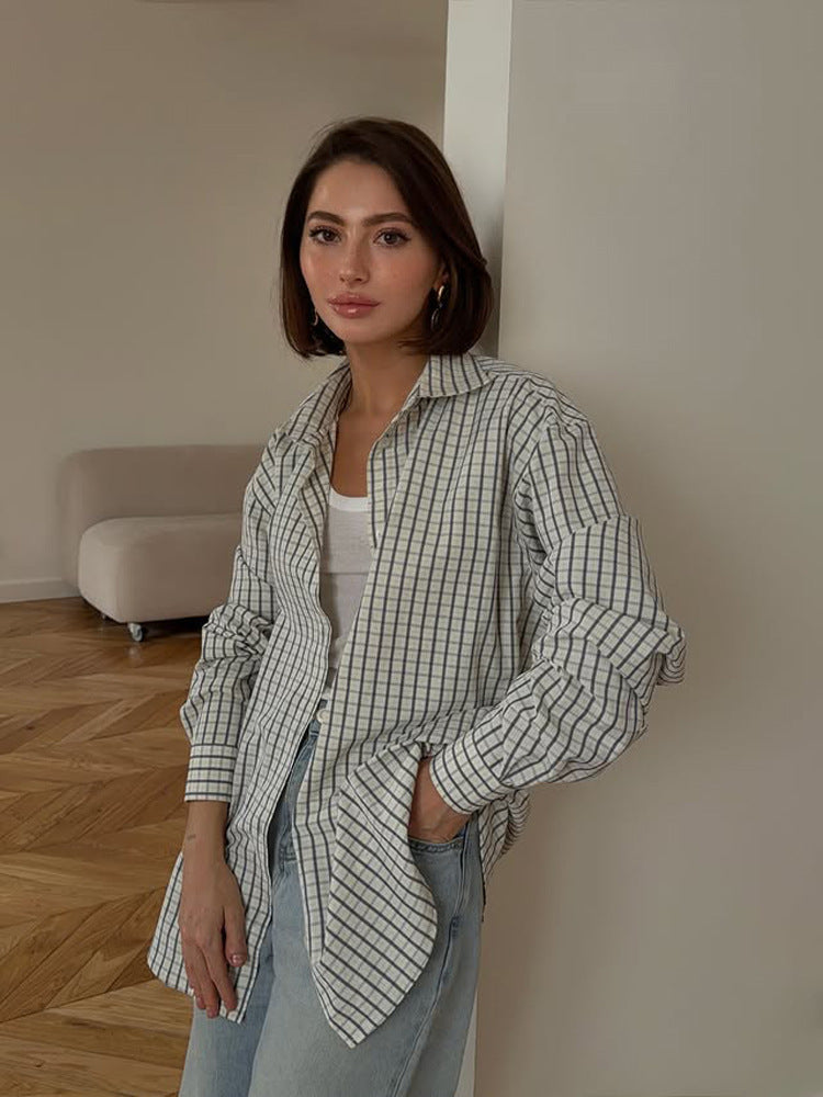 Women's Checked Oversized Shirt with Extended Hem Amarae