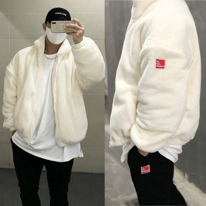 Men's Fleece Jacket with Stand-Up Collar and Practical Pockets Chic Und Stil