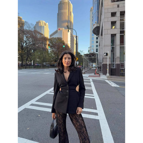 Elegant blazer jacket for women with ruffle-shaped cutouts and fitted cut Amarae