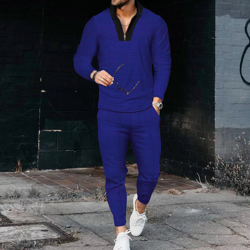 Elegant and sporty men's leisure outfit with modern high collar and zipper Lune London
