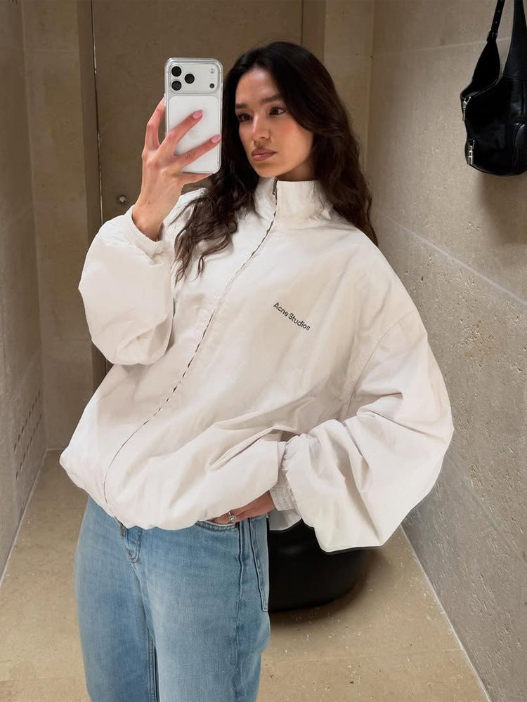 Women's Padded Boxy Jacket in Cropped Cut with Stand-up Collar and Concealed Fastening Placket Amarae