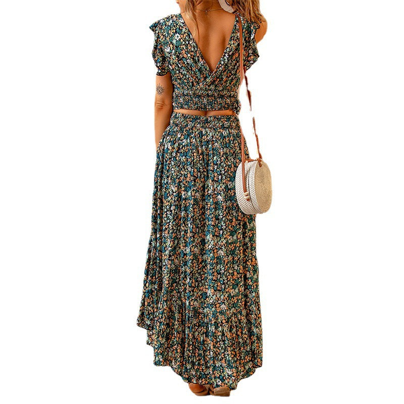 Maxi dress for women with floral design and flared sleeves Lune London