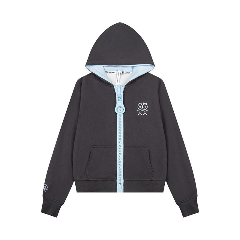Women's Hoodie Sweat Jacket with Oversized Zipper and Minimalist Embroidery Amarae
