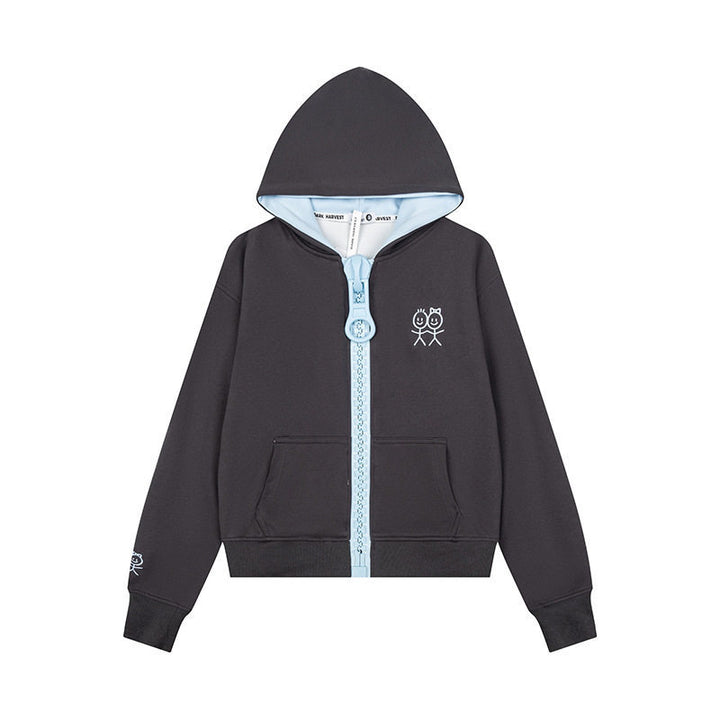 Women's Hoodie Sweat Jacket with Oversized Zipper and Minimalist Embroidery Amarae
