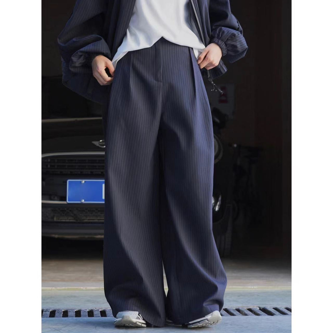 Women wide pinstripe trousers with high waistband and wide leg Amarae