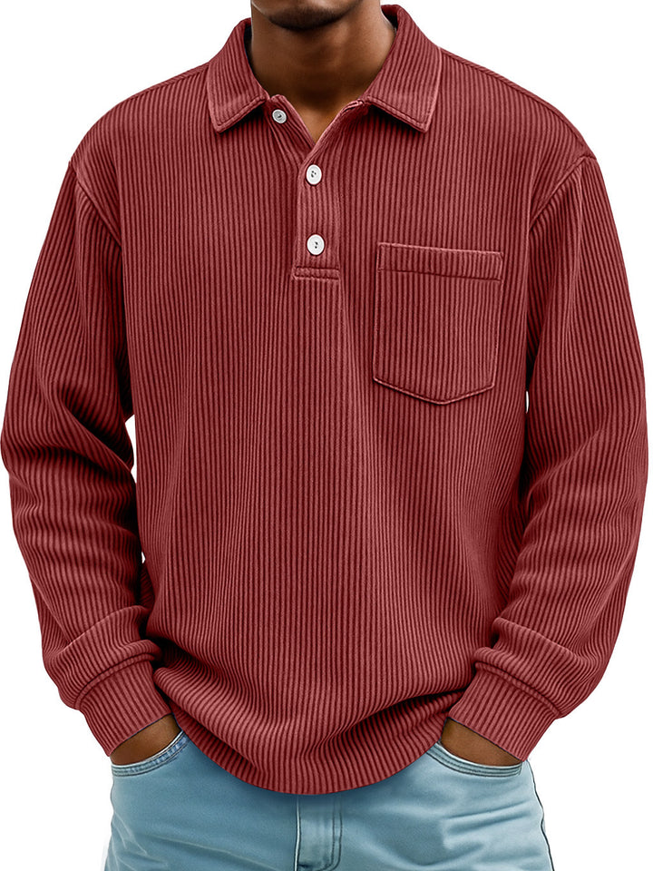 Men's Long Sleeve Casual Polo in Textured Fabric Lune London