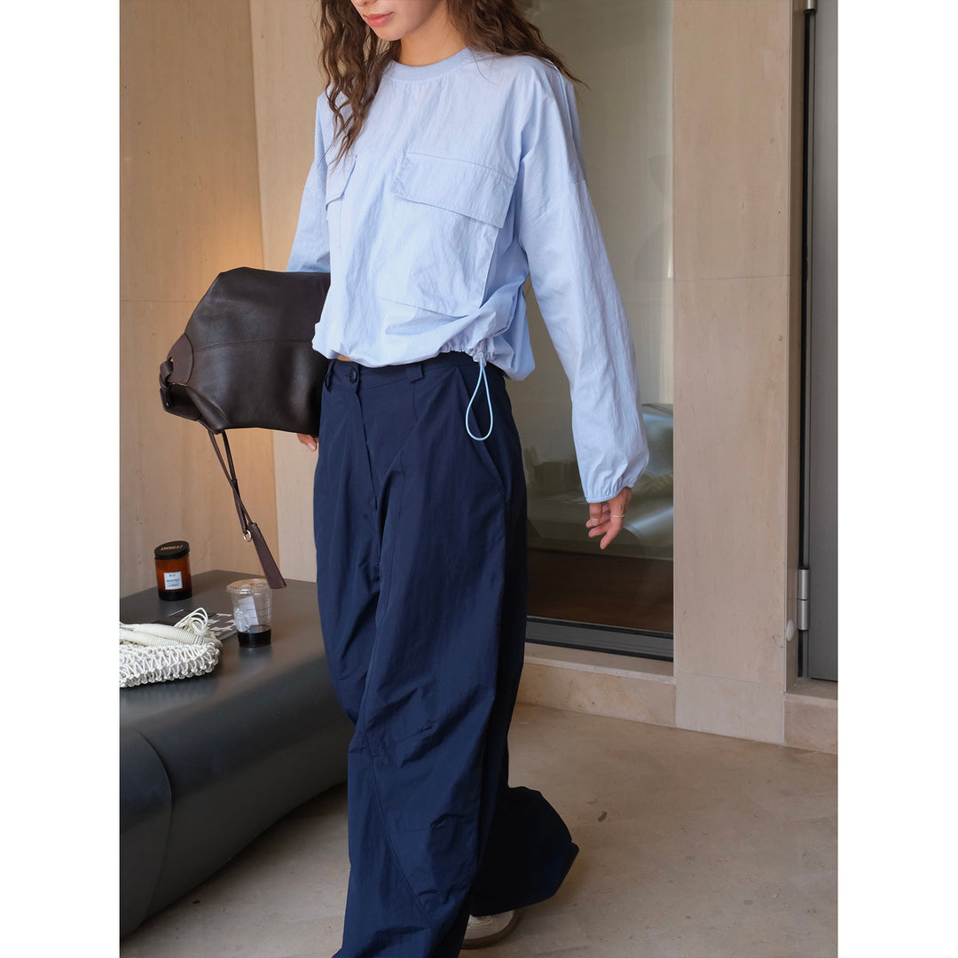 Women's Lightweight Oversized Blouse Shirt with Chest Pockets and Drawstring Hood