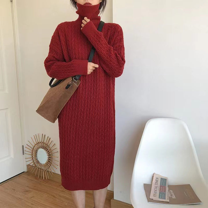 Robe longue en tricot pour femmes avec motif en cable et col montant Chic & Stil