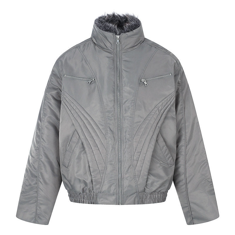 Women's padded bomber jacket with high stand-up collar, faux fur lined collar and zippered pockets Amarae