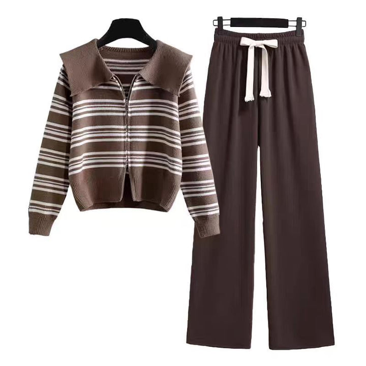Women's knitted jacket with zipper and wide pants Lune London