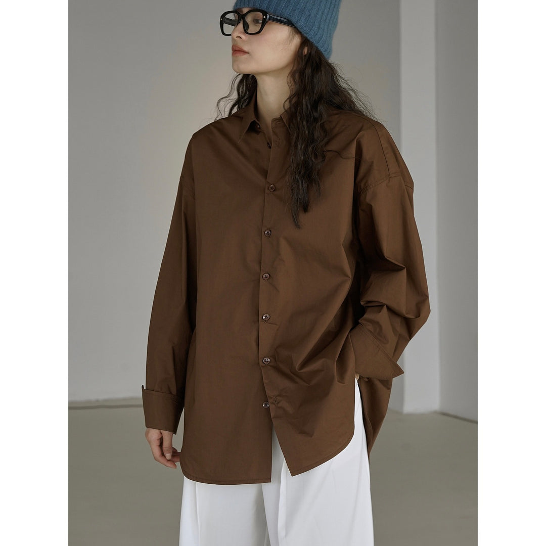 Women Extra Wide Cotton Poplin Shirt in Tunic Look with Extended Back Amarae