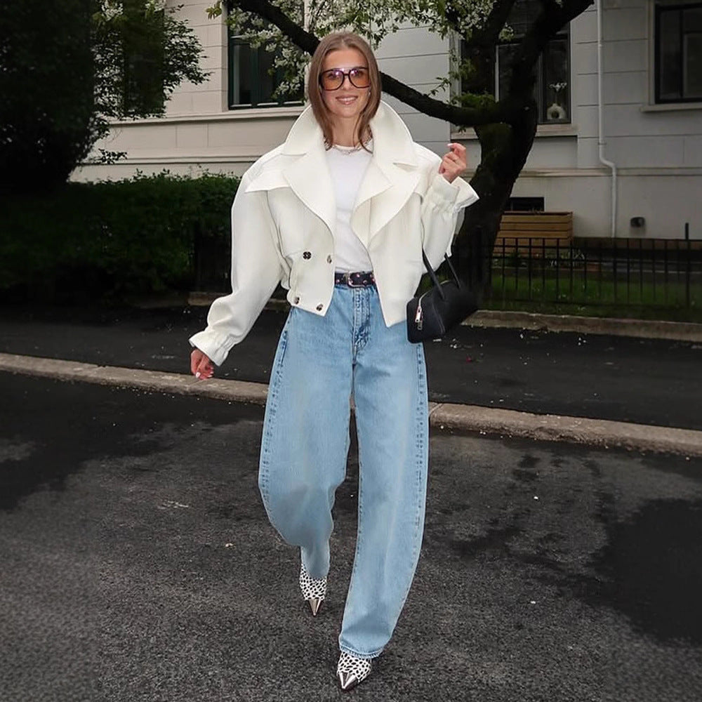Women's Oversized Boxy Blouse with voluminous sleeves and high-cut pleated pants Amarae