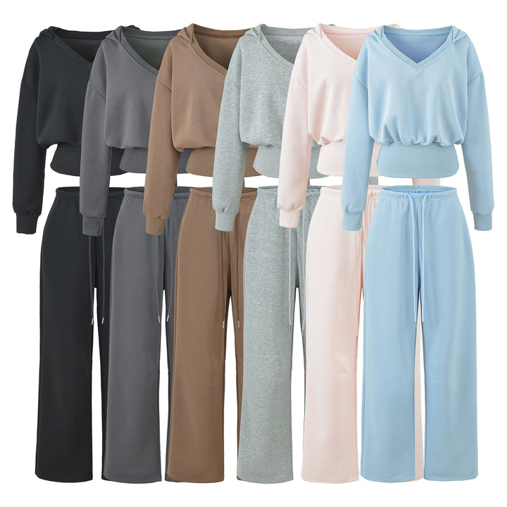 Women's Comfort Lounge Set with Short V Hooded Sweatshirt and High-Cut Wide-Leg Joggers Amarae