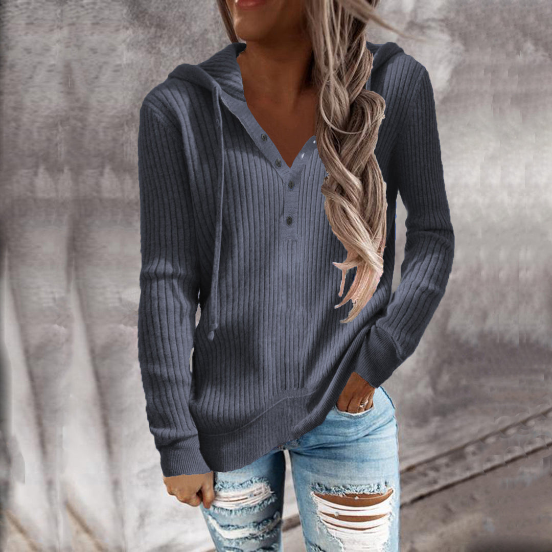Women's hoodie with structured ribbed design and practical buttons Amarae