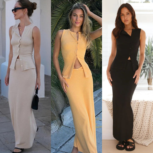 Maxi dress for women with button placket and elegant cut Amarae