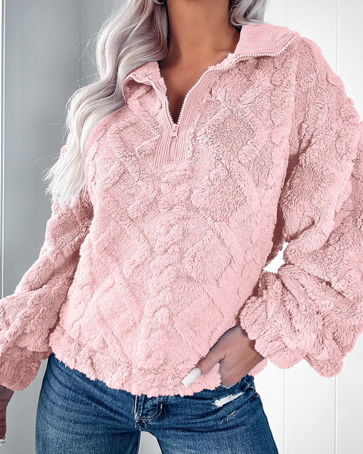 Cozy fleece sweater for women with zipper and honeycomb pattern Lune London