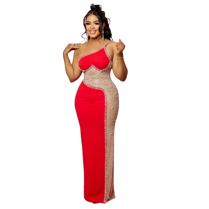One-shoulder sparkling evening dress Lune London
