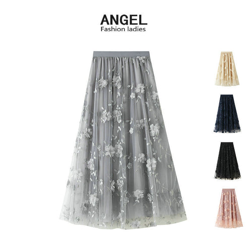 Jupon en tulle pour femmes avec des détails de broderie florale et une taille élastique Chic & Stil