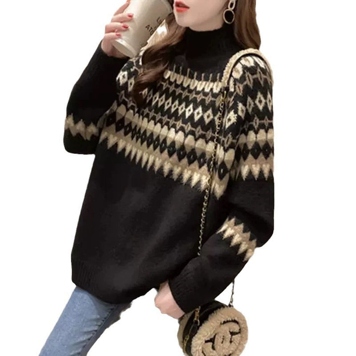 Ladies Trendy Sweater with Geometric Fair-Isle Pattern Lune London
