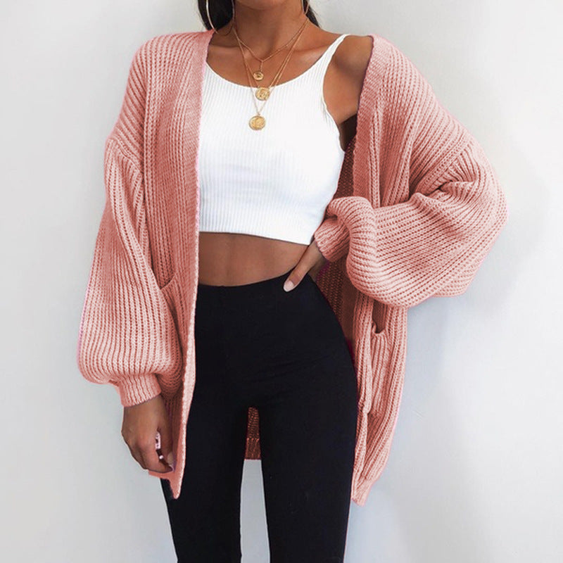 Cardigan en tricot épais pour femmes avec des manches surdimensionnées et des poches pratiques Chic & Stil