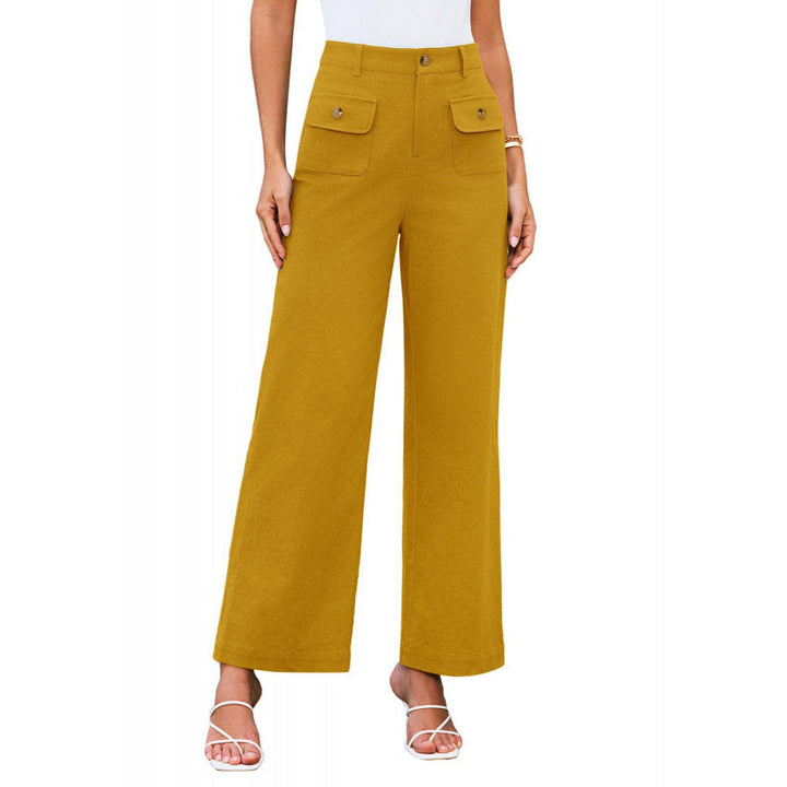 Women High-Waist Palazzo Pants with Flap Button Pockets Amarae