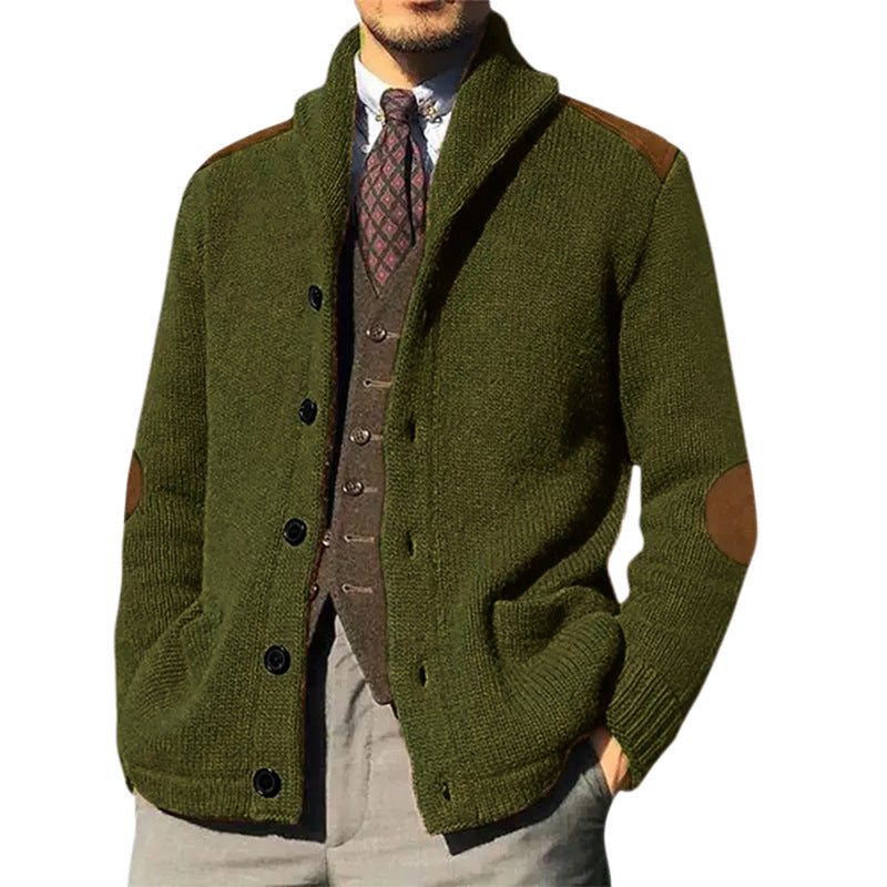 Men's knit jacket with classic shawl collar and elegant leather details Lune London