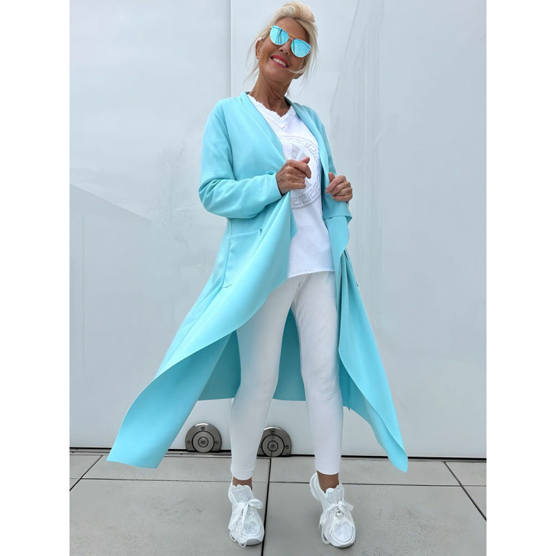 Women's Long Flowing Long Cardigan with Waterfall Hem and Pockets Amarae